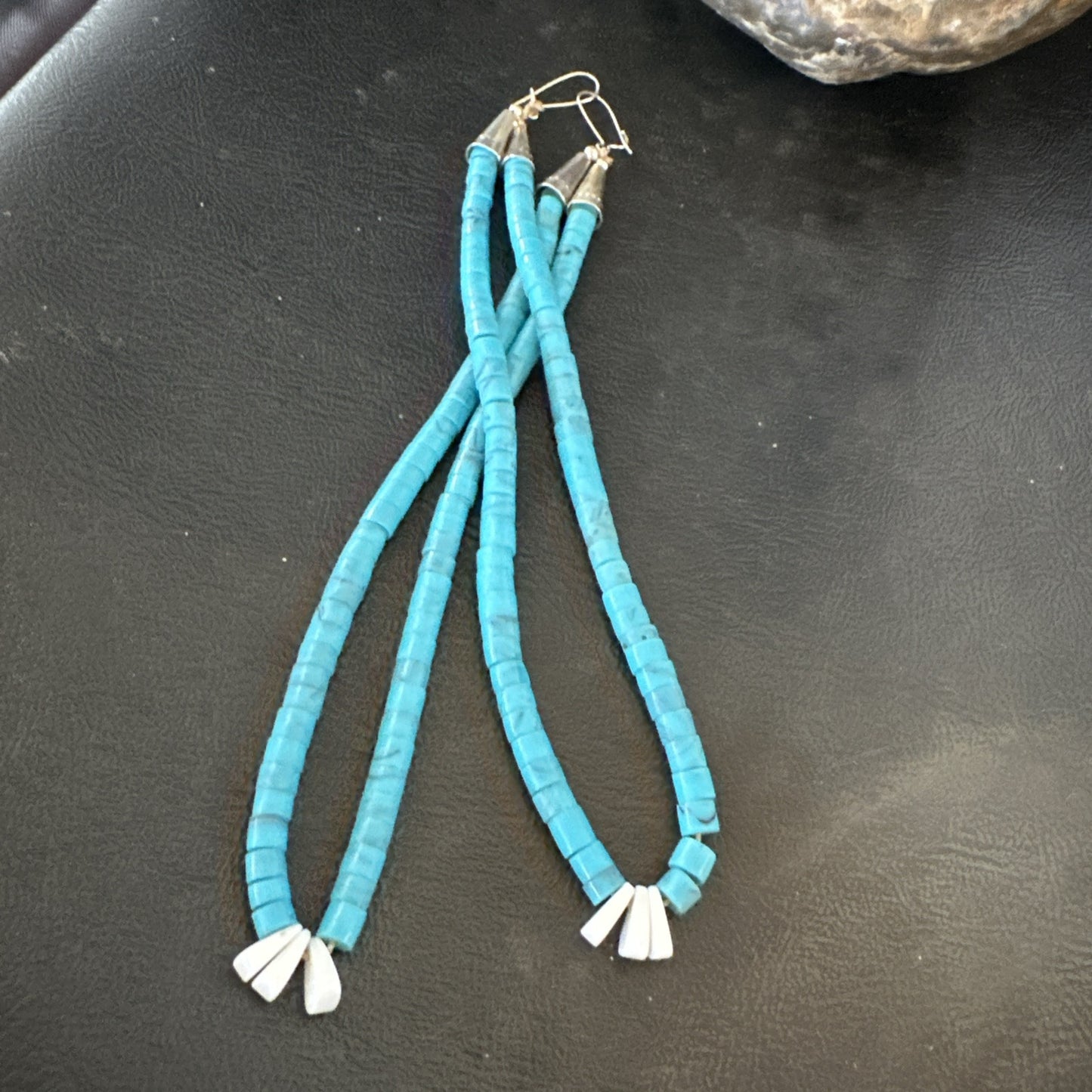 Long Blue Turquoise White Santo Domingo Sterling Silver Dangle Earrings 5" 18899