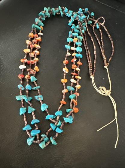 Blue Kingman Turquoise Spiny Shell 3 Strand Santo Domingo Necklace 28" 18893