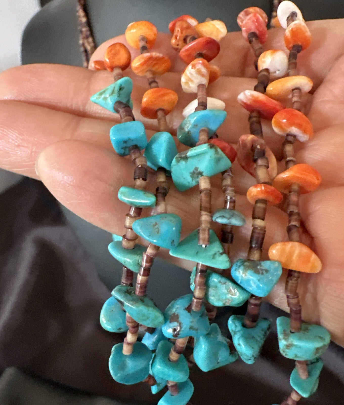 Blue Kingman Turquoise Spiny Shell 3 Strand Santo Domingo Necklace 28" 18893