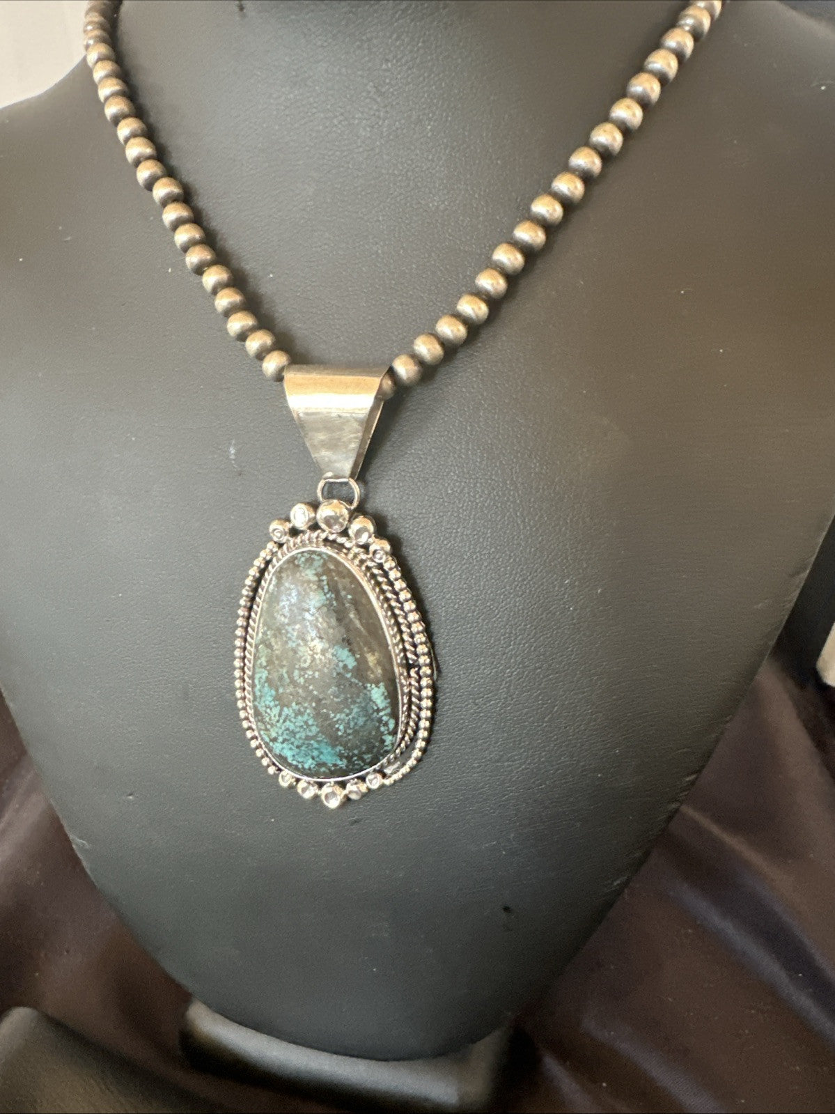 Men Women Navajo Sterling Silver Blue Spiderweb Turquoise Necklace Pendant 18965