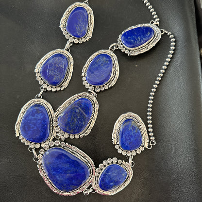 XXL Mens Womens Lapis Lazuli  Sterling Silver Beads Lariat Necklace 29" 18986