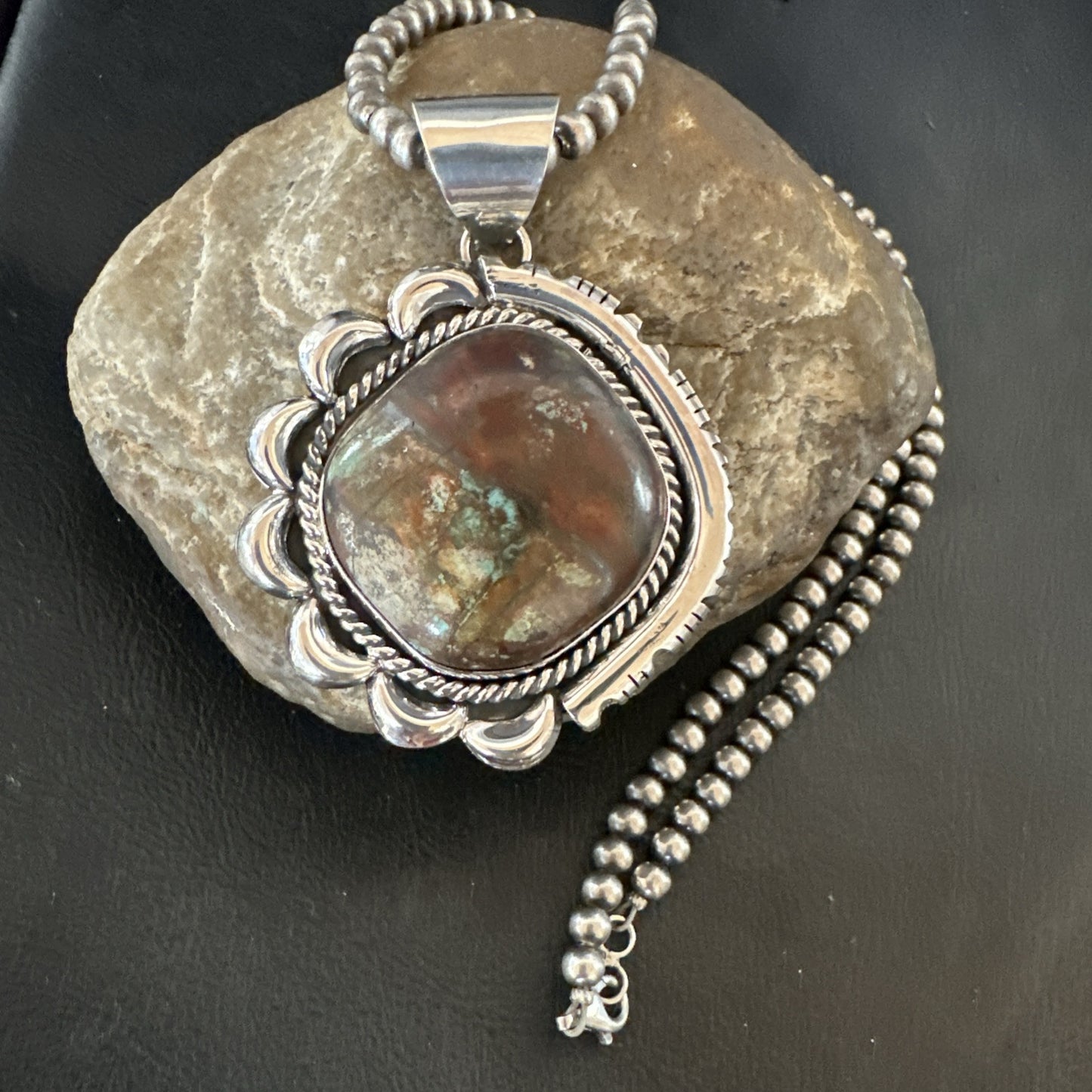 Yazzie Navajo Sterling Silver Blue Rustic Turquoise Necklace Pendant 18979