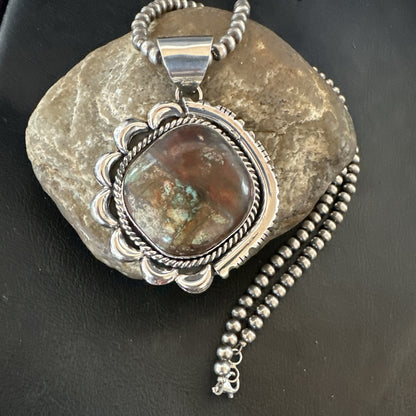 Yazzie Navajo Sterling Silver Blue Rustic Turquoise Necklace Pendant 18979