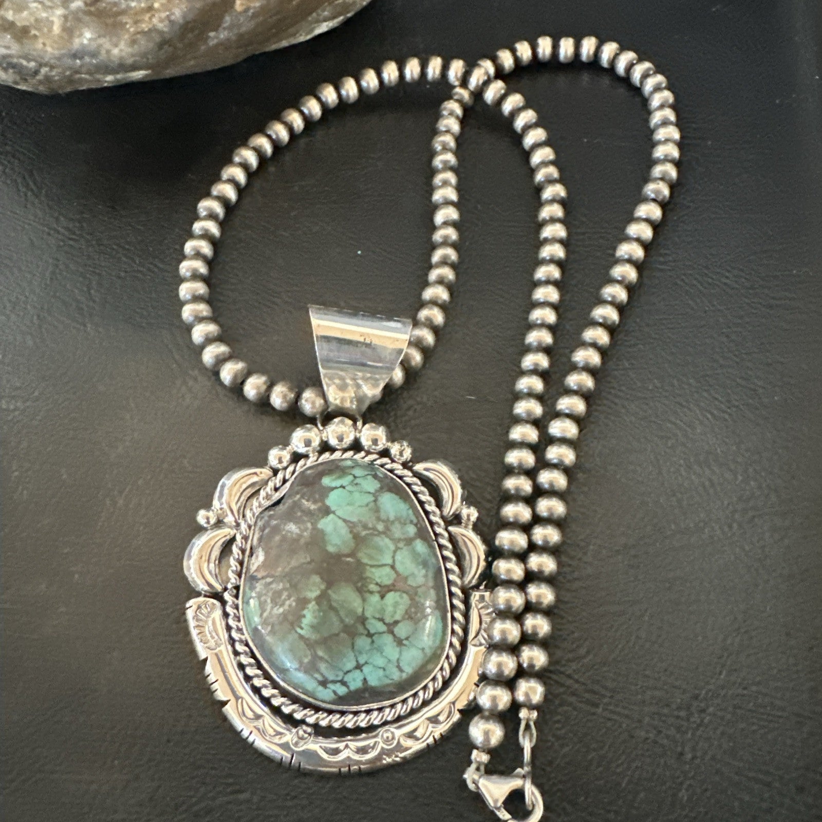 Yazzie Navajo Sterling Silver Blue Rustic Turquoise Necklace Pendant 18967