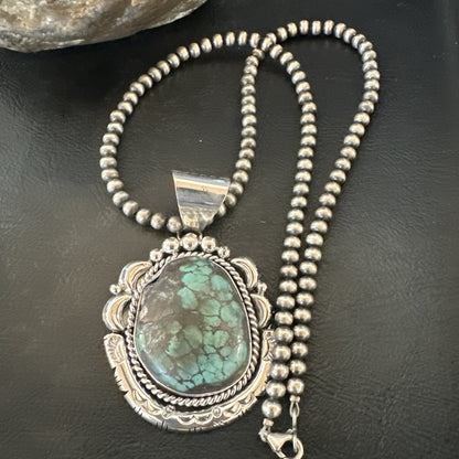 Yazzie Navajo Sterling Silver Blue Rustic Turquoise Necklace Pendant 18967
