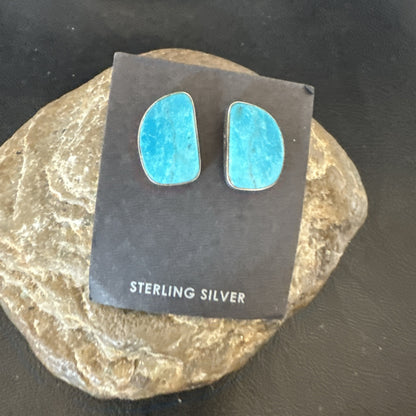 Blue Kingman Turquoise Navajo Sterling Silver Post Stud Earrings 18950