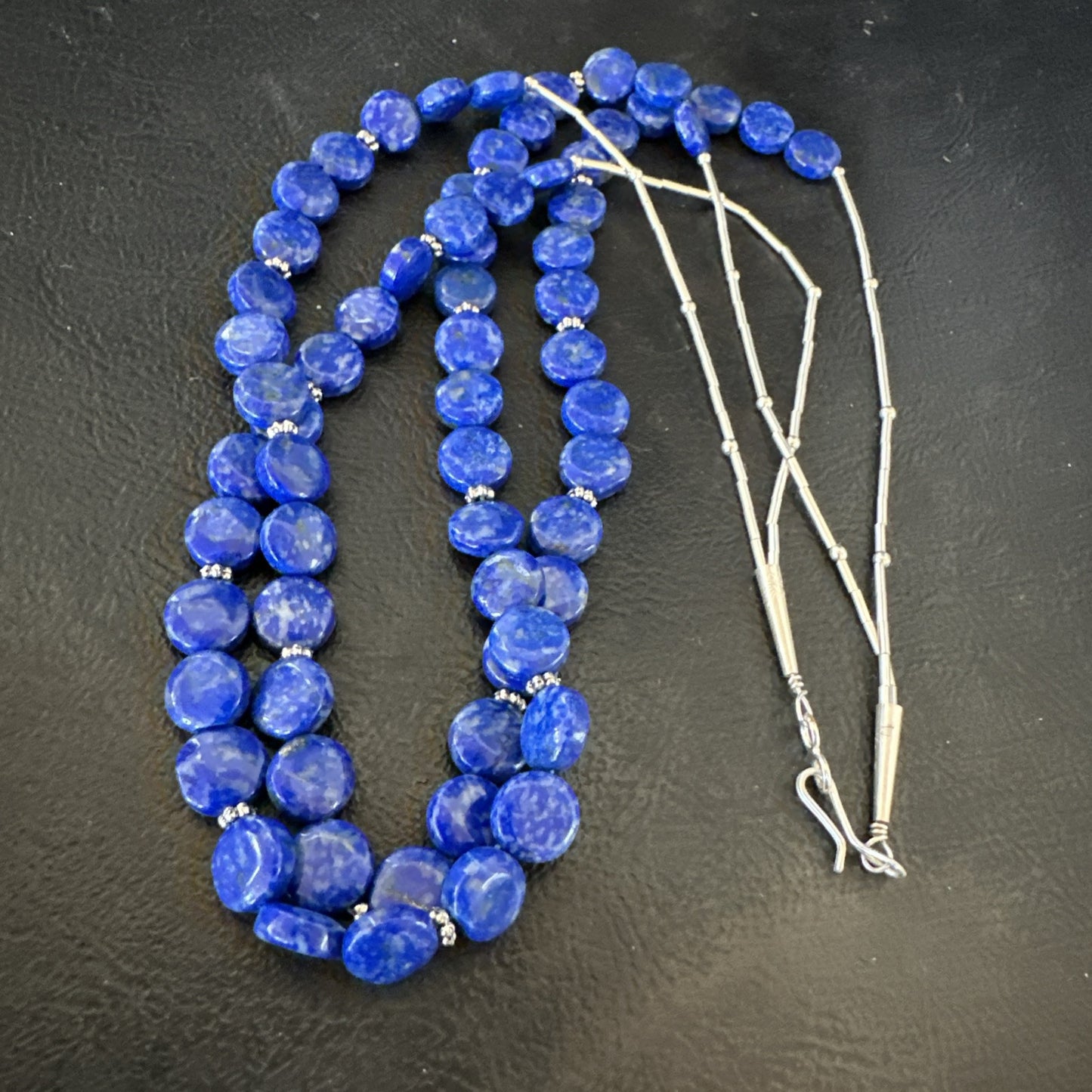 Blue Lapis Heishi 8mm Bead Liquid Sterling Silver 2 Strand Necklace 19" 18960