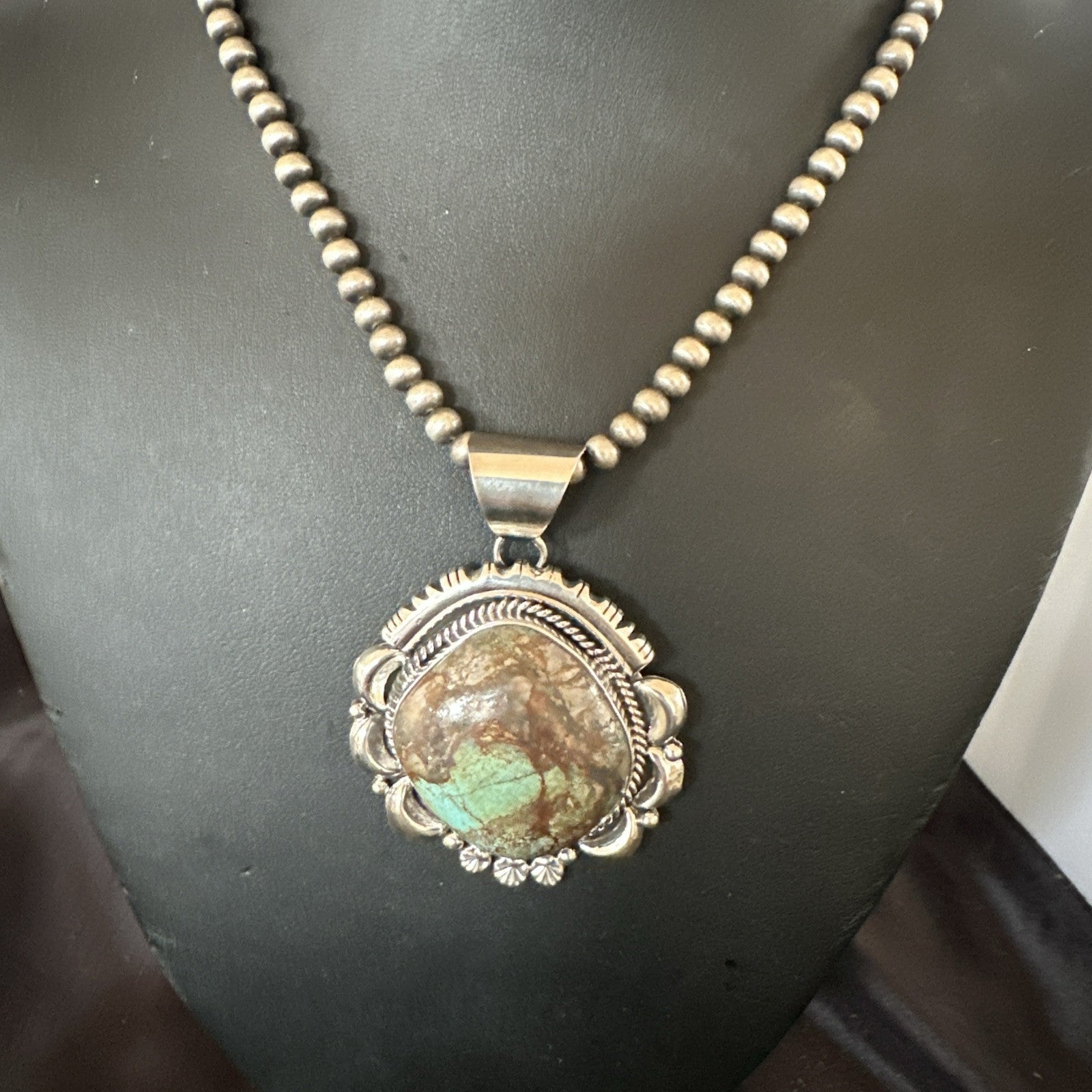 Yazzie Navajo Sterling Silver Blue Rustic Turquoise Necklace Pendant 18971