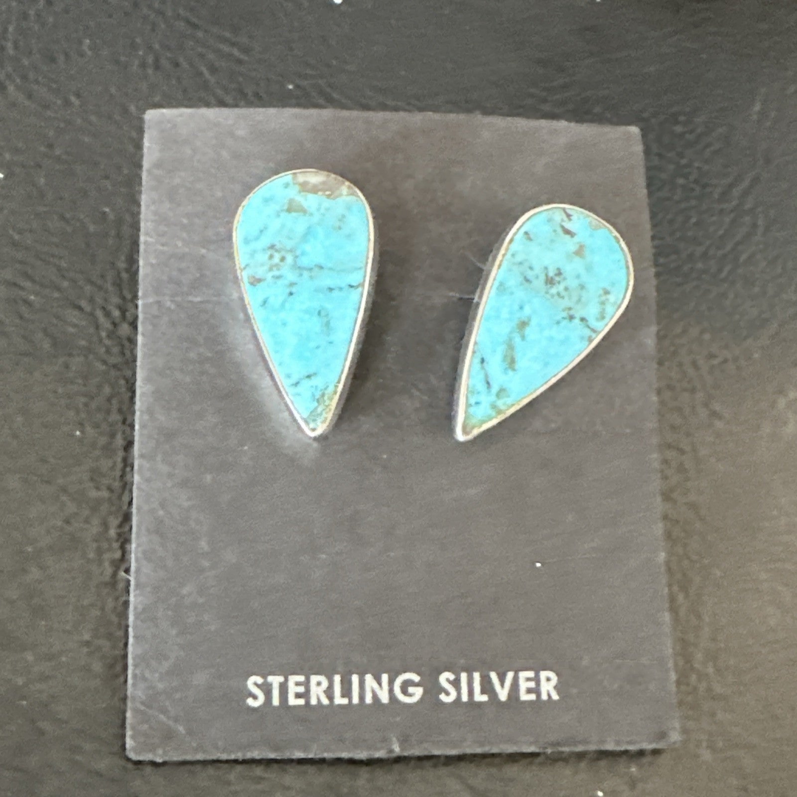 Blue Kingman Turquoise Navajo Sterling Silver Post Stud Earrings 18951