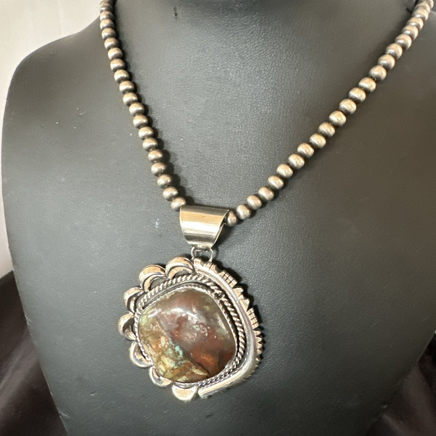 Yazzie Navajo Sterling Silver Blue Rustic Turquoise Necklace Pendant 18979