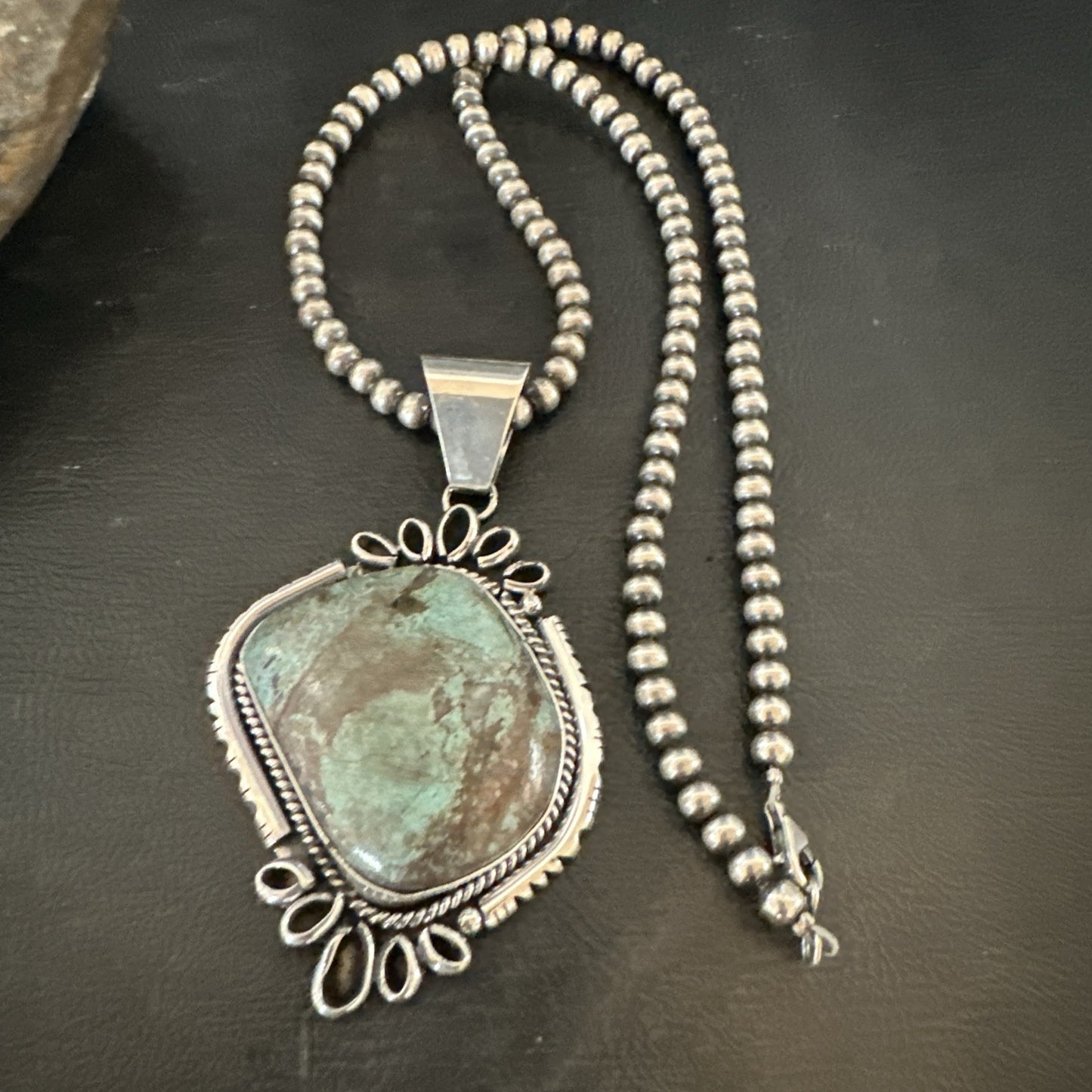 Yazzie Navajo Sterling Silver Blue Rustic Turquoise Necklace Pendant 18977