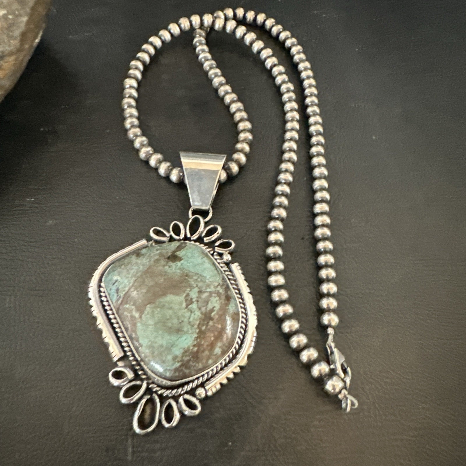 Yazzie Navajo Sterling Silver Blue Rustic Turquoise Necklace Pendant 18977