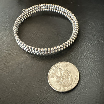 Sterling Silver Navajo Pearls 3mm Beads Stainless Steel Wire Wrap Bracelet 90313