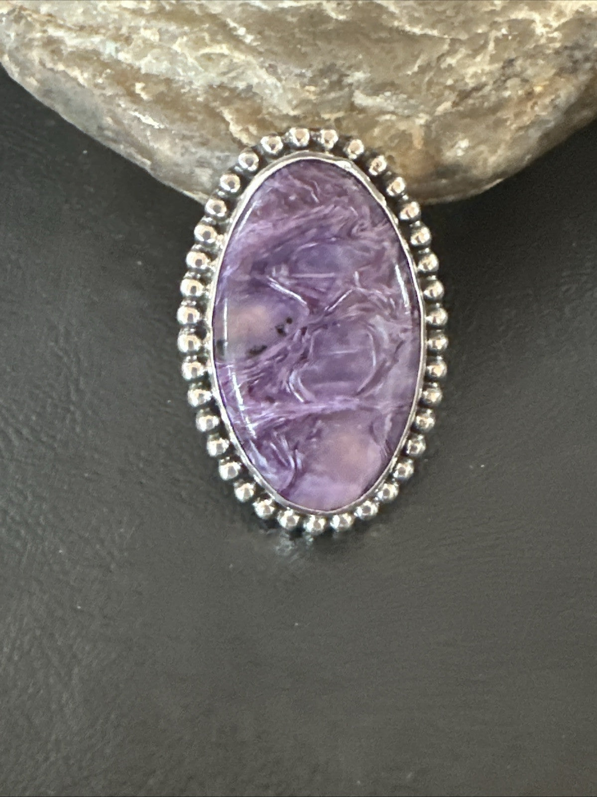 H Joe Purple Charoite Navajo Sterling Silver Oval Ring Size 7 18962
