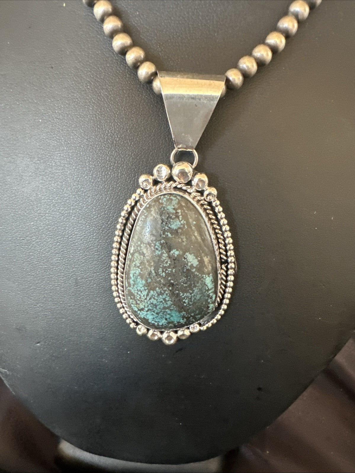 Men Women Navajo Sterling Silver Blue Spiderweb Turquoise Necklace Pendant 18965