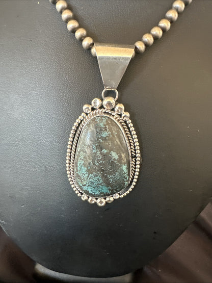 Men Women Navajo Sterling Silver Blue Spiderweb Turquoise Necklace Pendant 18965