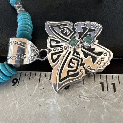 Butterfly Blue Turquoise Pendant Navajo Sterling Silver Necklace 26" 18905
