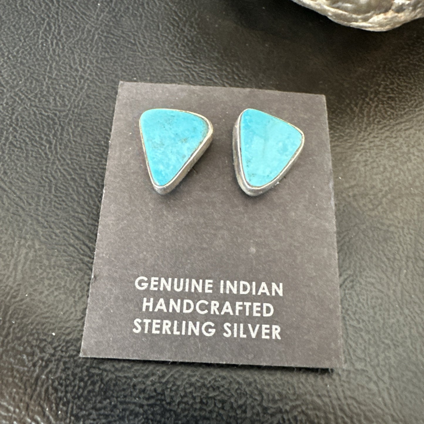 Blue Kingman Turquoise Navajo Sterling Silver Post Stud Earrings 18945