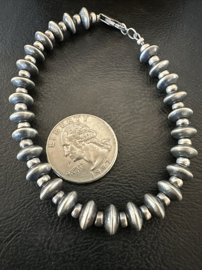 Navajo 8mm Flat 4mm Round Beads 7” Sterling Silver Bracelet 18983