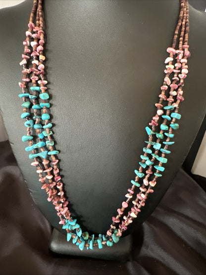 Blue Turquoise Purple Spiny Shell 3 Strand Santo Domingo Necklace 21" 18895