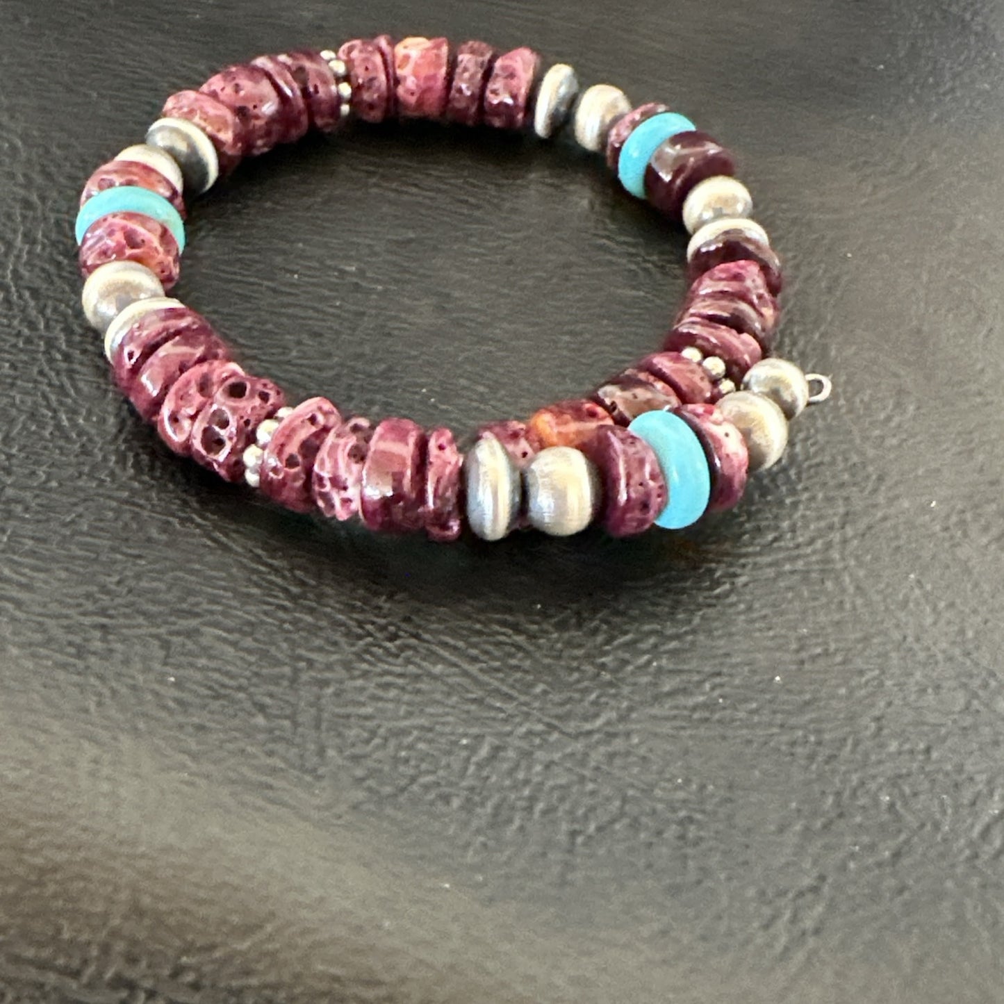 Purple Spiny Turquoise 8mm Wire Bead Wrap Bracelet Navajo Sterling Silver 18902