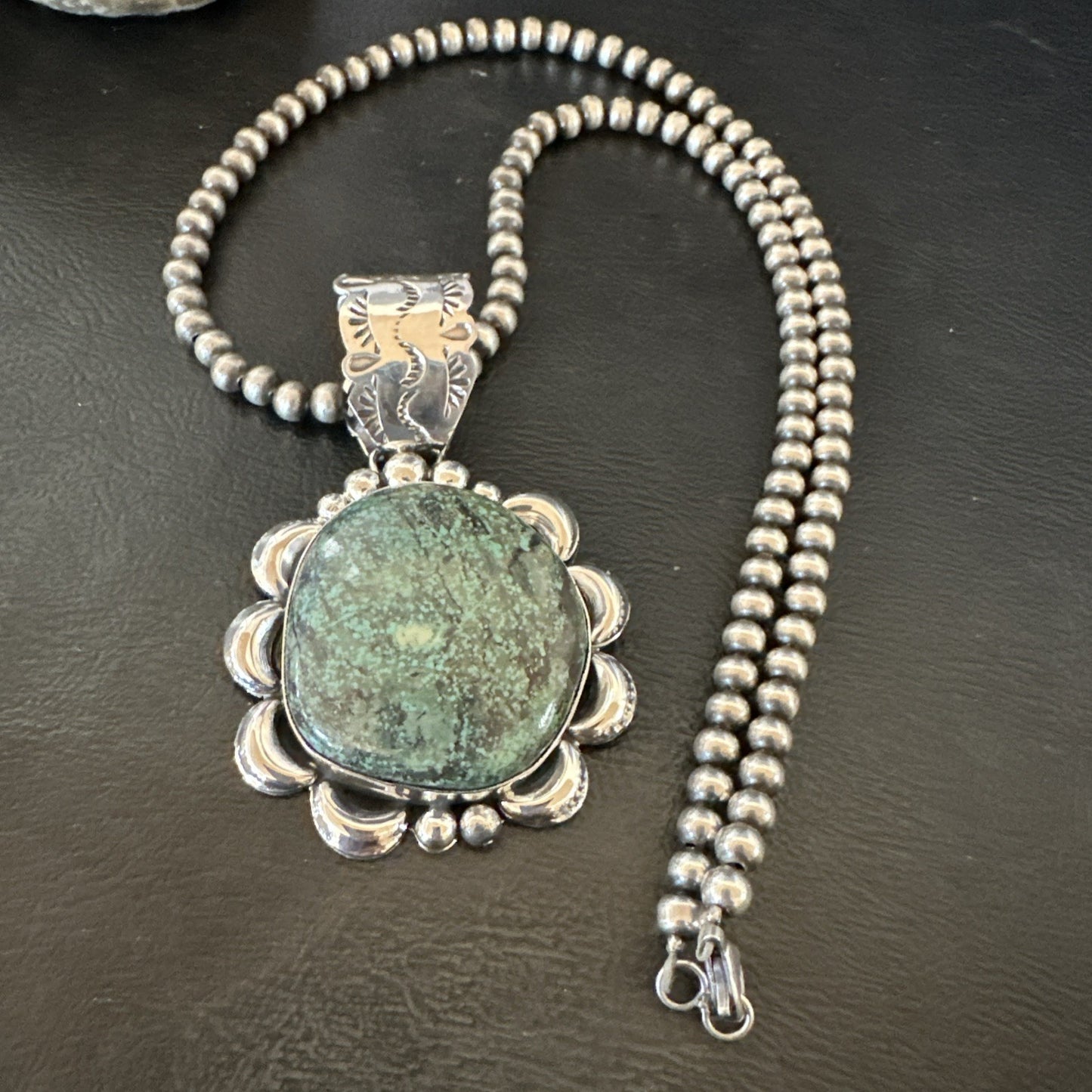 Yazzie Navajo Sterling Silver Blue Rustic Turquoise Necklace Pendant 2.75” 19000