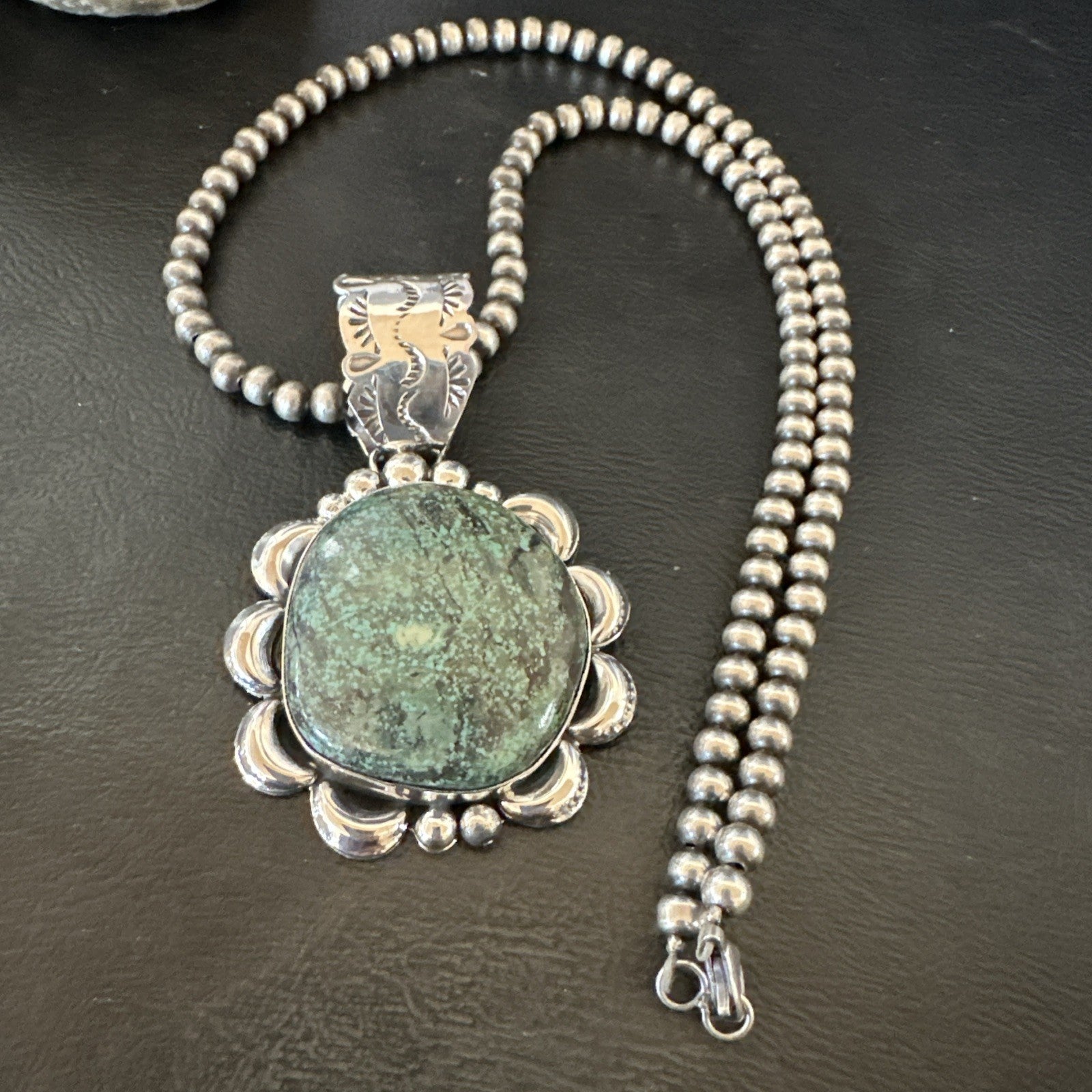Yazzie Navajo Sterling Silver Blue Rustic Turquoise Necklace Pendant 2.75” 19000