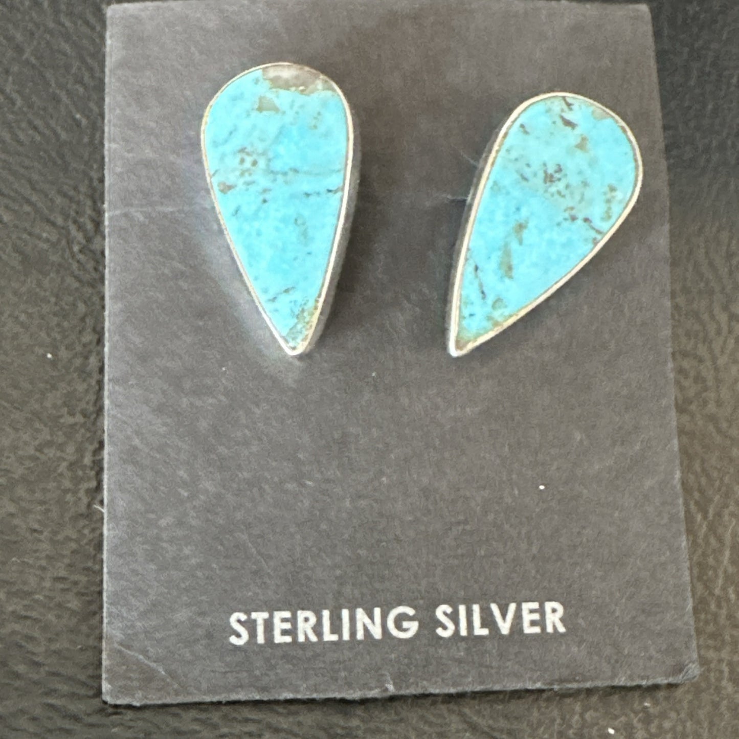 Blue Kingman Turquoise Navajo Sterling Silver Post Stud Earrings 18951