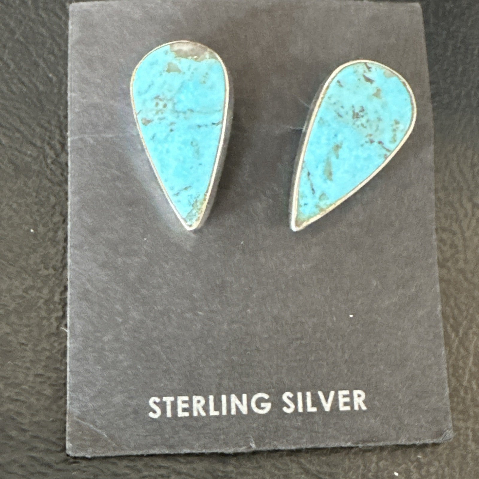 Blue Kingman Turquoise Navajo Sterling Silver Post Stud Earrings 18951