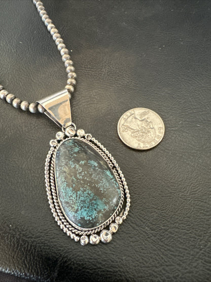Men Women Navajo Sterling Silver Blue Spiderweb Turquoise Necklace Pendant 18965
