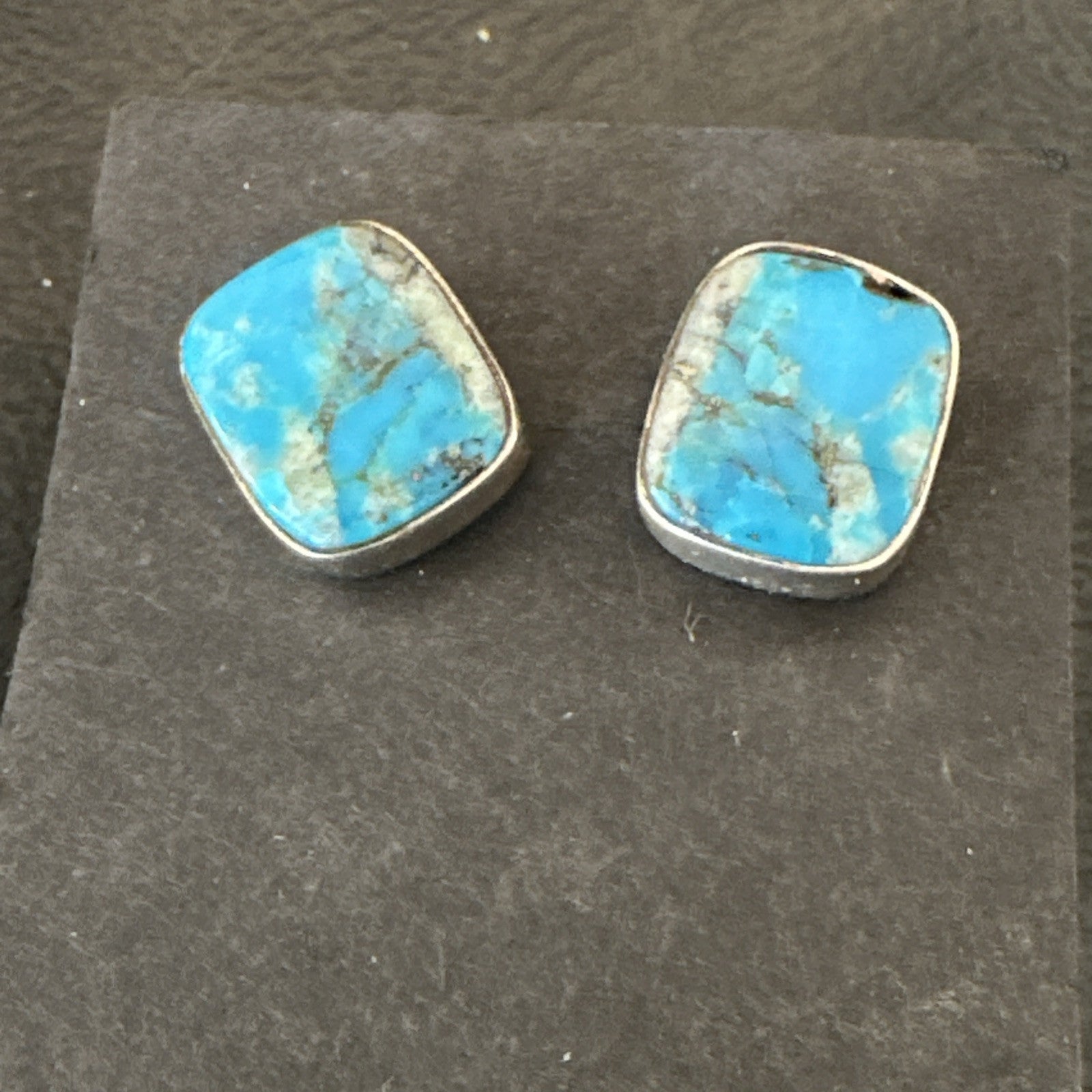 Blue Kingman Turquoise Navajo Sterling Silver Post Stud Earrings 18949
