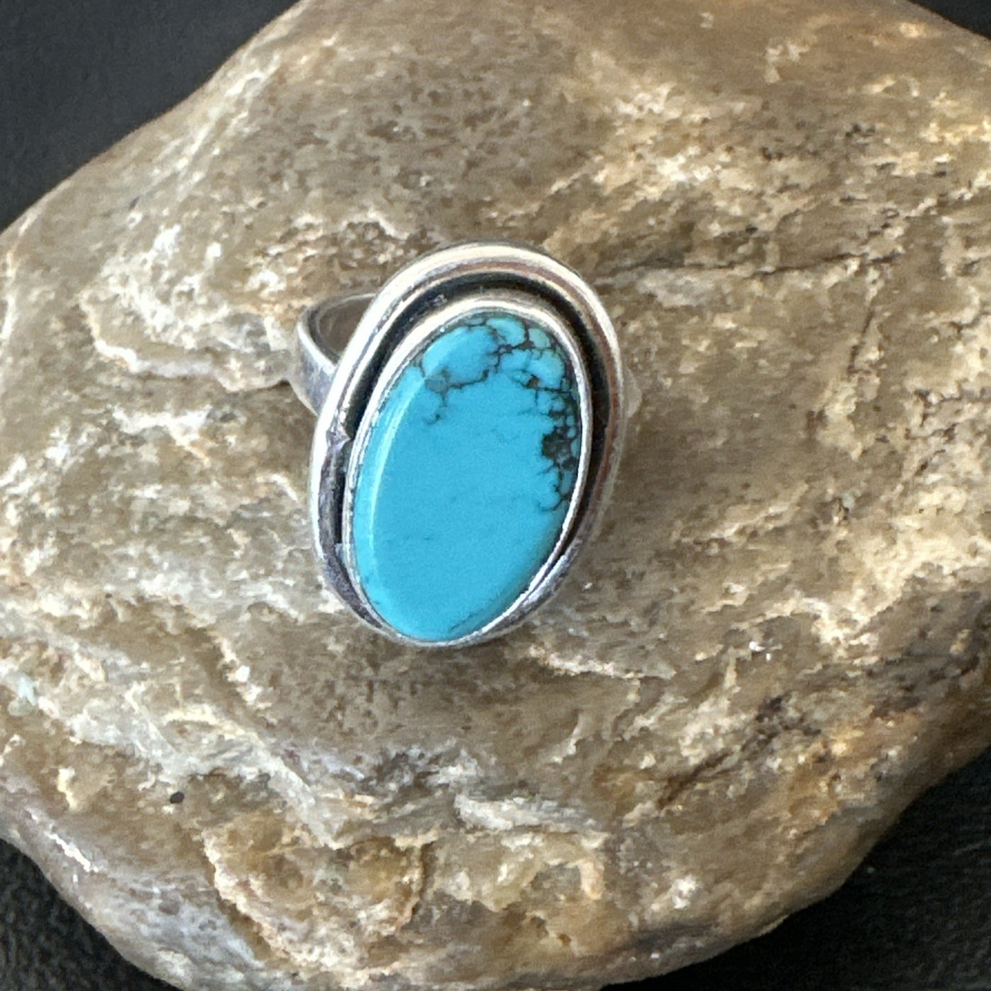 Navajo Sterling Silver Blue Kingman Turquoise Ring Size 7.5 19003