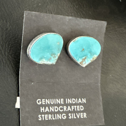 Blue Kingman Turquoise Navajo Sterling Silver Post Stud Earrings 18942