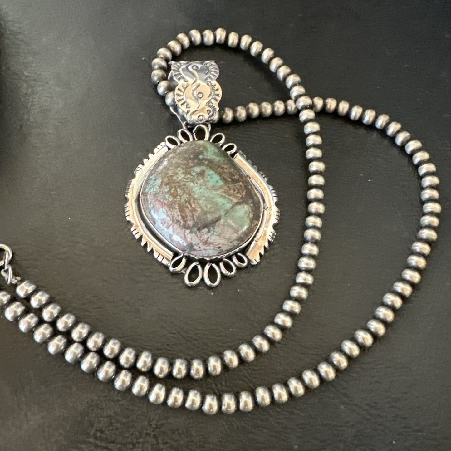 Yazzie Navajo Sterling Silver Blue Rustic Turquoise Necklace Pendant 2.75” 18998