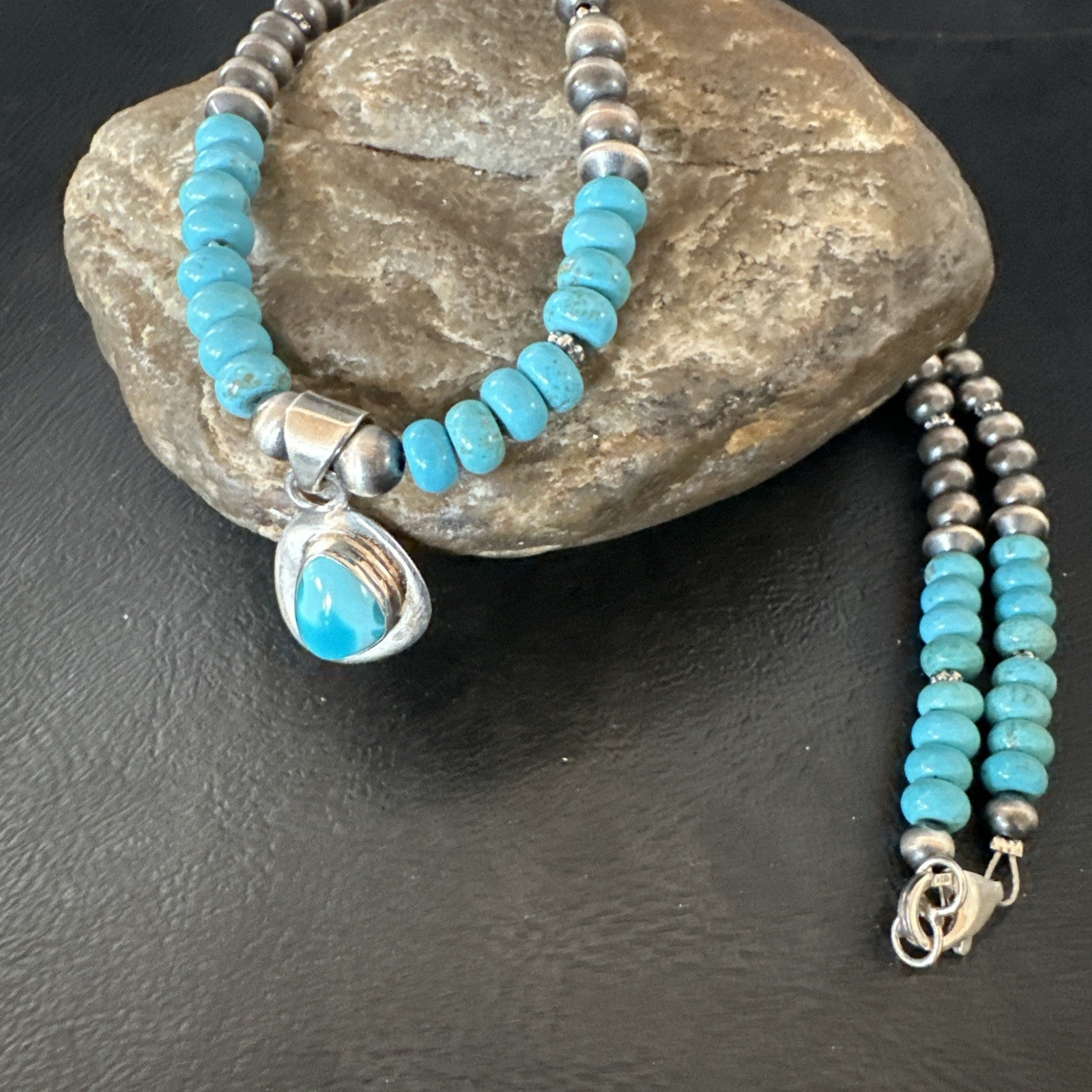 WoMens Blue Kingman Turquoise Pendant Navajo Sterling Silver Necklace 21" 18936