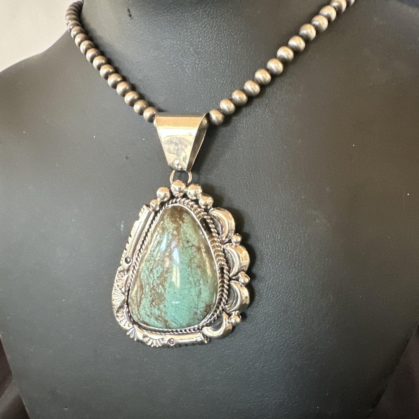 Yazzie Navajo Sterling Silver Blue Rustic Turquoise Necklace Pendant 18968