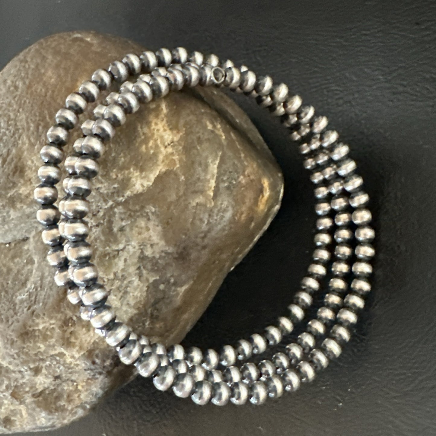 Sterling Silver Navajo Pearls 4mm Beads Stainless Steel Wire Wrap Bracelet 90413