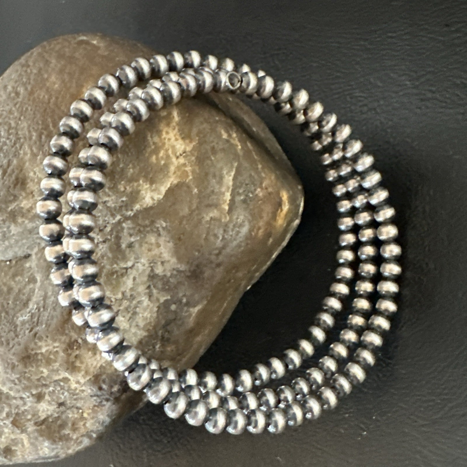 Sterling Silver Navajo Pearls 4mm Beads Stainless Steel Wire Wrap Bracelet 90413