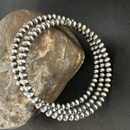 Sterling Silver Navajo Pearls 4mm Beads Stainless Steel Wire Wrap Bracelet 90413