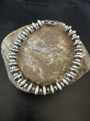 Navajo 8mm Flat 4mm Round Beads 7.5"Bracelet | Sterling Silver | Authentic Native American Handmade | 18988