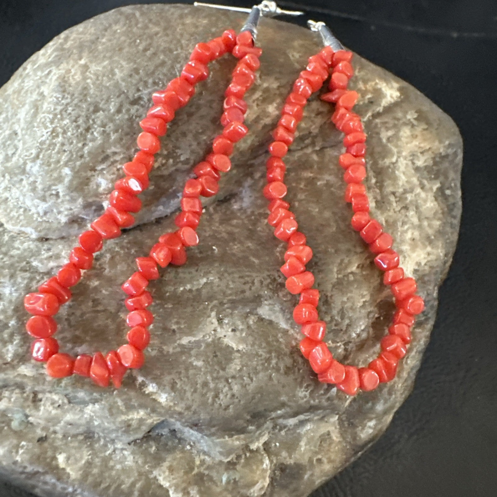 Real Red Orange Coral Nuggets Southwestern Sterling Silver Earrings 2.5” 18956