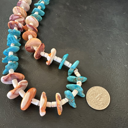 Santo Domingo Blue Turquoise Orange Spiny Bead Necklace 32" 18910