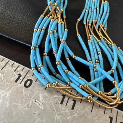 Gold Filled Blue Turquoise Heishi 10S Liquid Sterling Silver Necklace 24” 18909