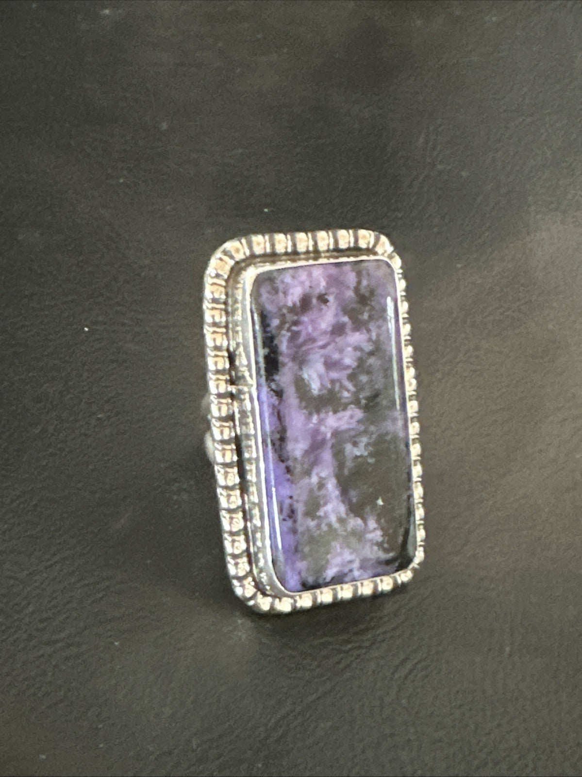 H Joe Purple Charoite Navajo Sterling Silver Rectangle Ring Size 7.5 18964