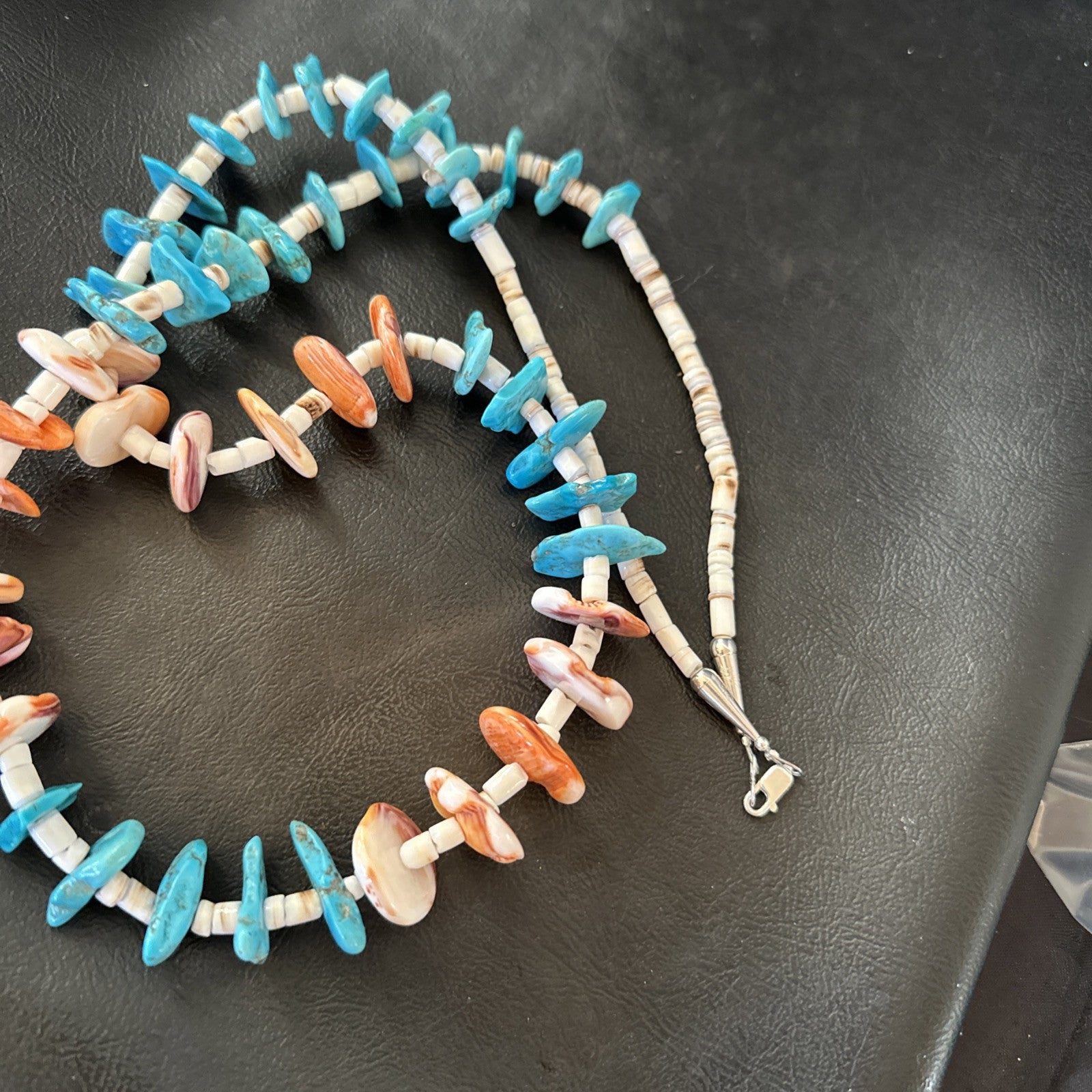 Santo Domingo Blue Turquoise Orange Spiny Bead Necklace 32" 18910