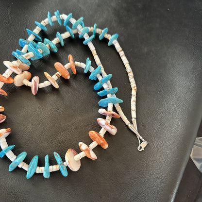 Santo Domingo Blue Turquoise Orange Spiny Bead Necklace 32" 18910