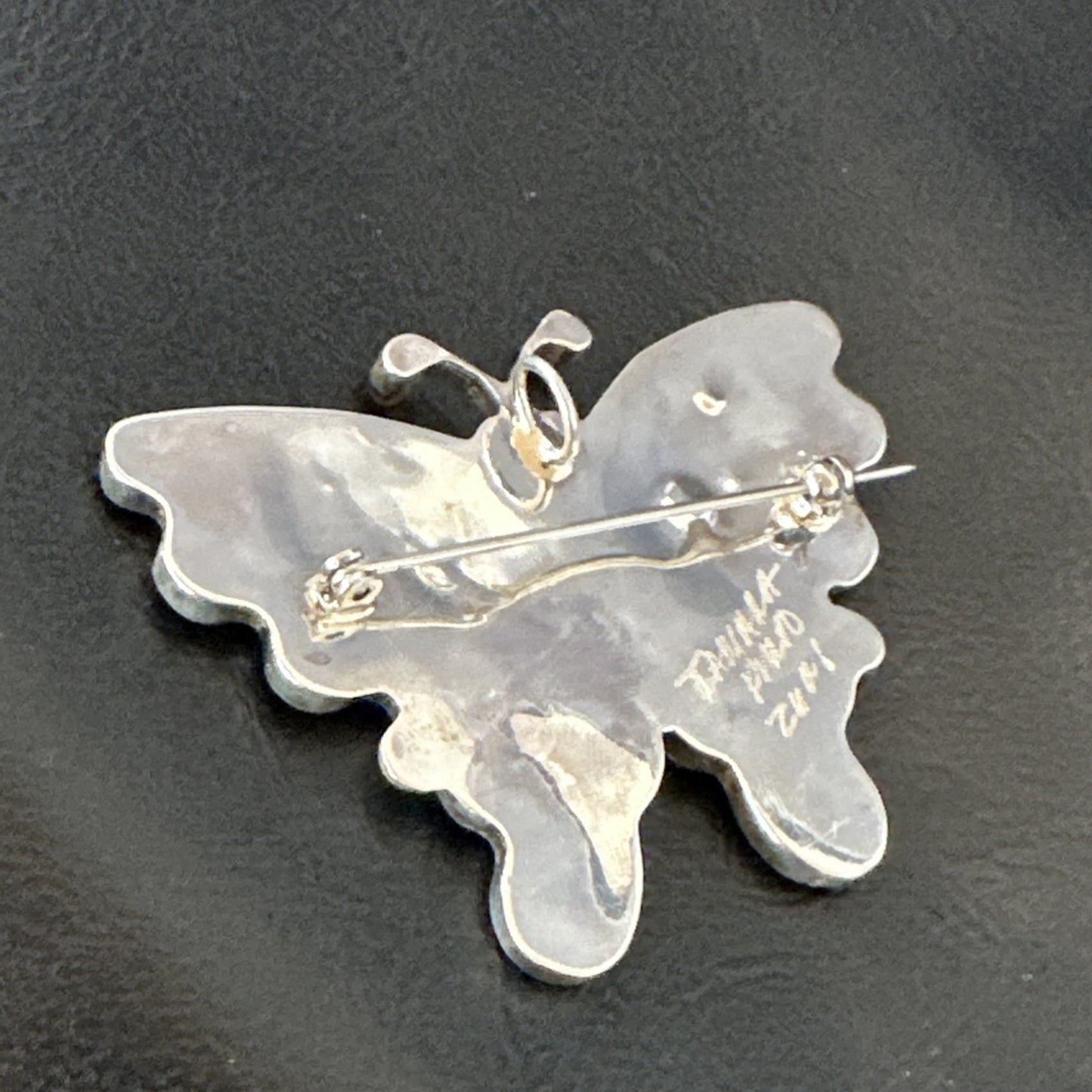 Multicolor Turquoise MOP Onyx Butterfly Sterling Silver Zuni Pin Pendant 18901