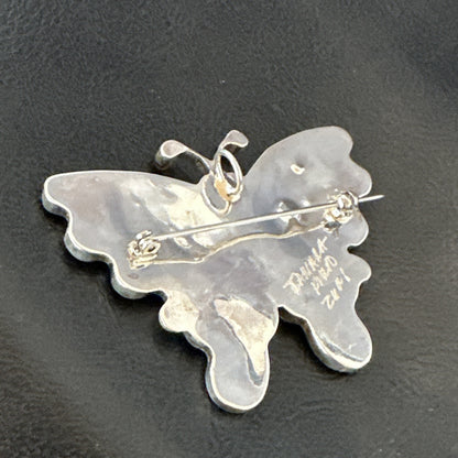 Multicolor Turquoise MOP Onyx Butterfly Sterling Silver Zuni Pin Pendant 18901