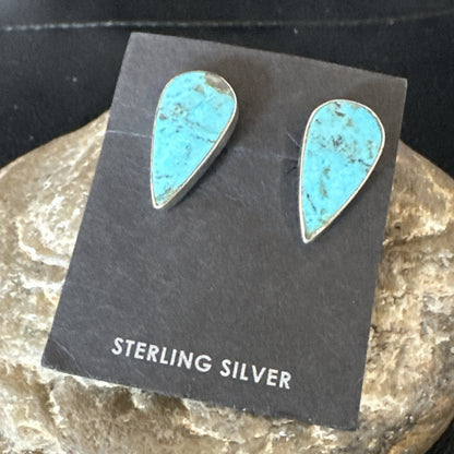 Blue Kingman Turquoise Navajo Sterling Silver Post Stud Earrings 18951