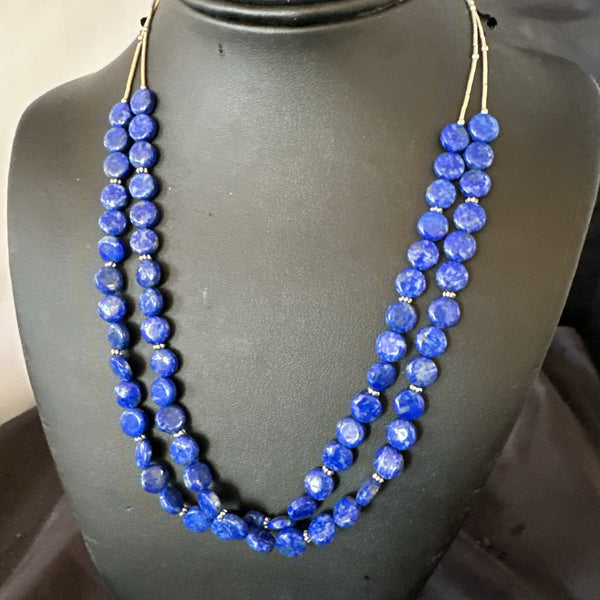 Blue Lapis Heishi 8mm Bead Liquid 2 Strand Necklace 19" | Sterling Silver | Authentic Native American Handmade | 18960